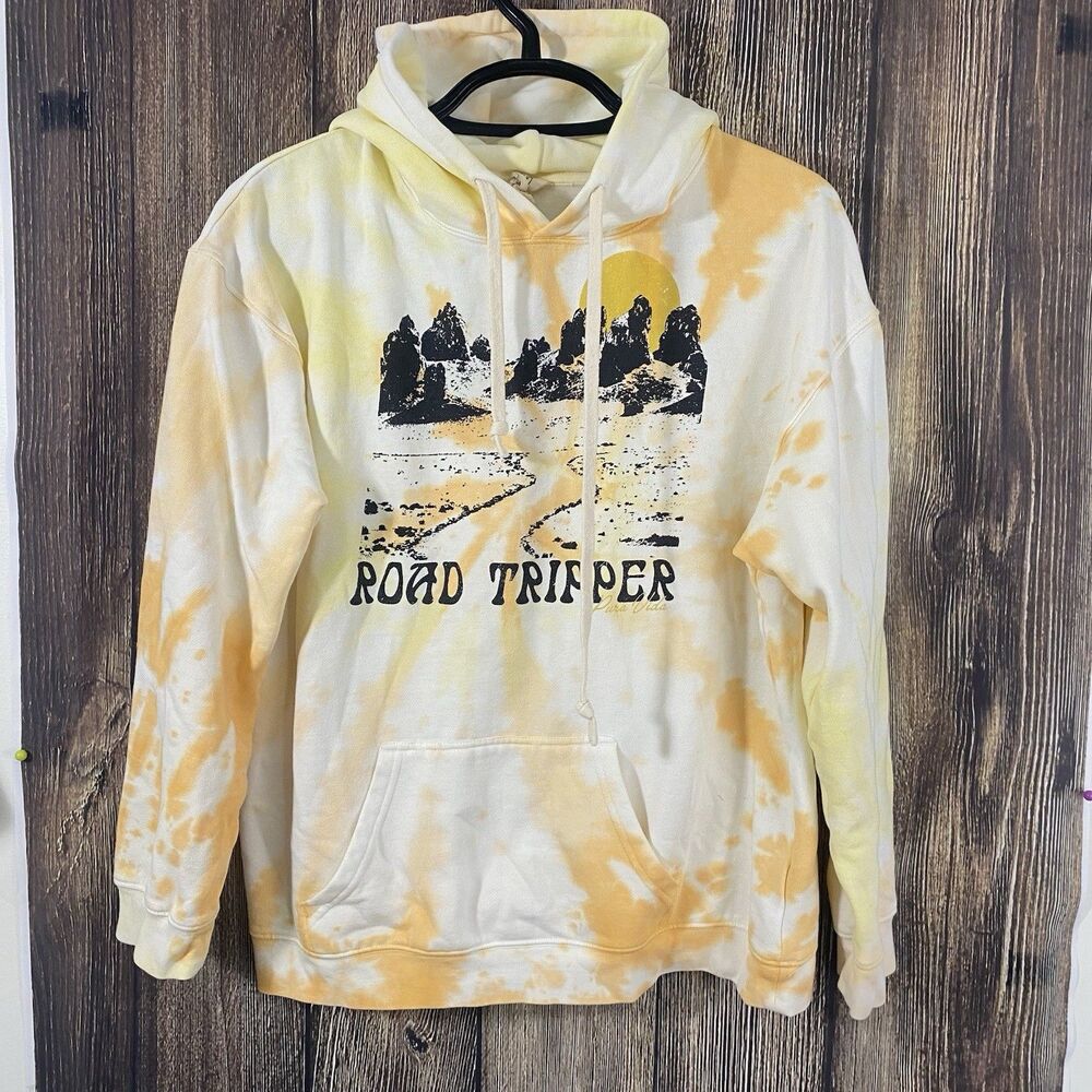 Pura Vida Womens 'Road Tripper' Pullover Hoodie Sweatshirt 2XL Yellow Tie Dye